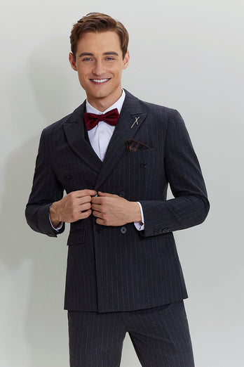 Men's 3 Piece Pinstripe Dark Grey Suit