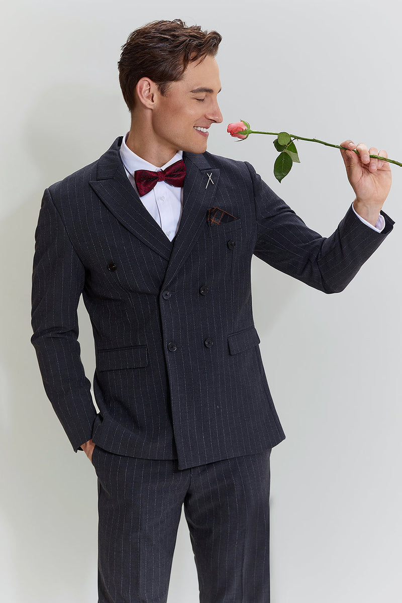 Load image into Gallery viewer, Men&#39;s 3 Piece Pinstripe Dark Grey Suit