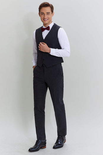 Men's 3 Piece Pinstripe Dark Grey Suit