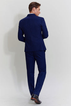 Navy Men's 3 Piece Pinstripe Single Breasted Tuxedo