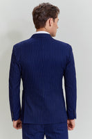Load image into Gallery viewer, Navy Men&#39;s 3 Piece Pinstripe Single Breasted Tuxedo