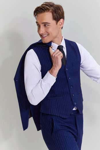 Navy Men's 3 Piece Pinstripe Single Breasted Tuxedo