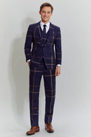 Load image into Gallery viewer, Men&#39;s 3 Piece One Button Navy Plaid Tuxedo