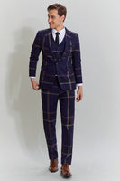 Load image into Gallery viewer, Men&#39;s 3 Piece One Button Navy Plaid Tuxedo