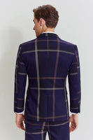 Load image into Gallery viewer, Men&#39;s 3 Piece One Button Navy Plaid Tuxedo