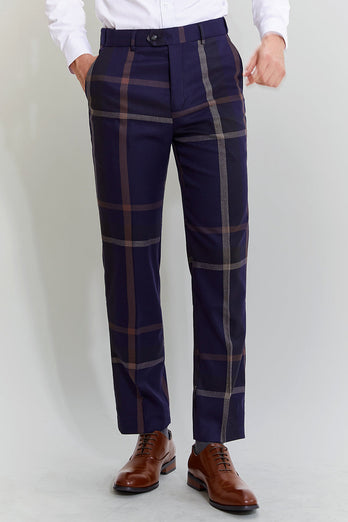Men's 3 Piece One Button Navy Plaid Tuxedo