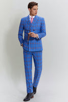 Load image into Gallery viewer, Blue Plaid Men&#39;s 3 Piece Tuxedo Suits