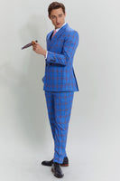 Load image into Gallery viewer, Blue Plaid Men&#39;s 3 Piece Tuxedo Suits