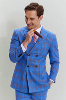 Load image into Gallery viewer, Blue Plaid Men&#39;s 3 Piece Tuxedo Suits