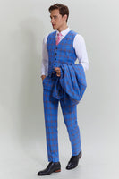 Load image into Gallery viewer, Blue Plaid Men&#39;s 3 Piece Tuxedo Suits