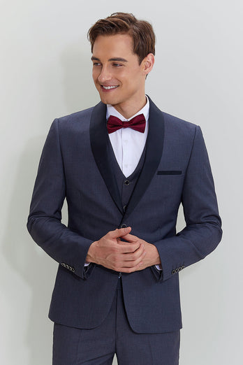 Men's Grey 3 Piece One Button Tuxedo