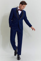 Load image into Gallery viewer, Men&#39;s Navy 3-piece One Button Slim Fit Party Suits