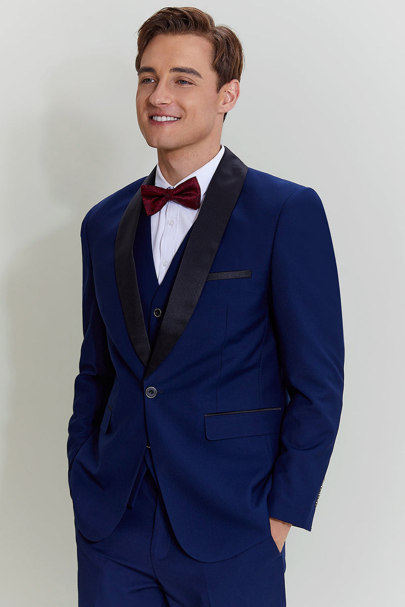 Load image into Gallery viewer, Men&#39;s Navy 3-piece One Button Slim Fit Party Suits