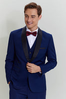 Load image into Gallery viewer, Men&#39;s Navy 3-piece One Button Slim Fit Party Suits