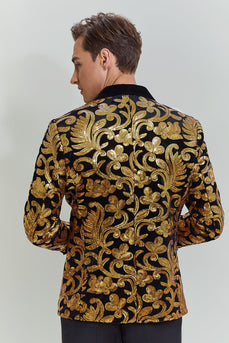 Gold Men's Blazer Slim Fit Solid One Button Business Suit Jacket
