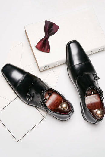 Black Monk Strap Men's Leather Slip-On Dress Shoes