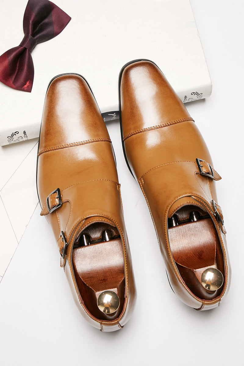 Load image into Gallery viewer, Black Monk Strap Men&#39;s Leather Slip-On Dress Shoes