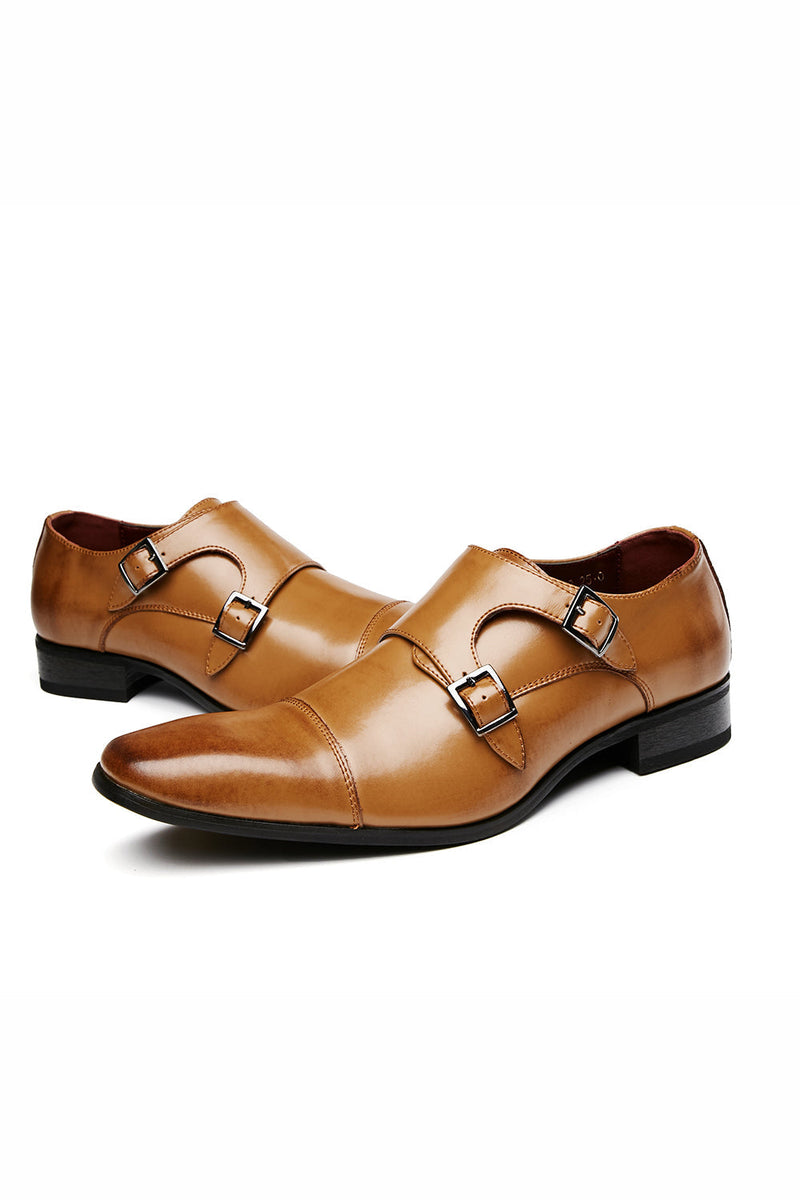 Load image into Gallery viewer, Black Monk Strap Men&#39;s Leather Slip-On Dress Shoes