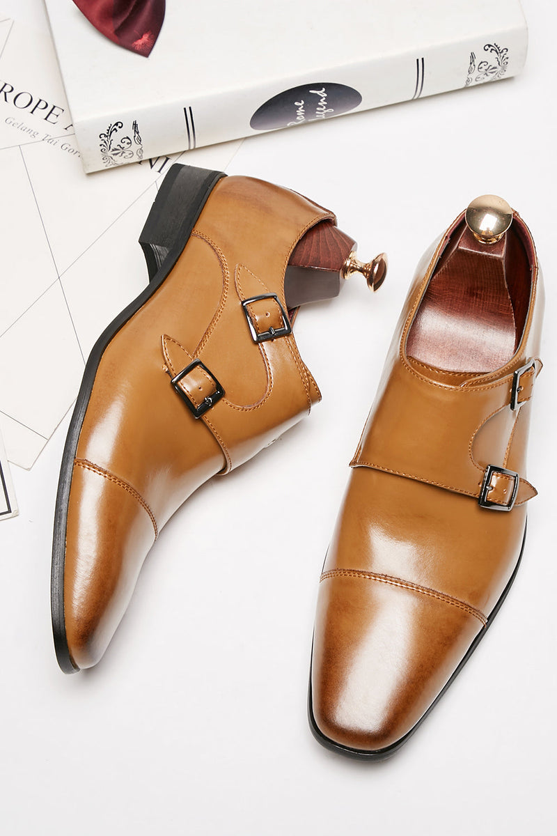 Load image into Gallery viewer, Black Monk Strap Men&#39;s Leather Slip-On Dress Shoes