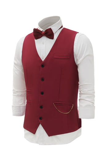 Burgundy Shawl Lapel Single Breasted Men's Suit Vest