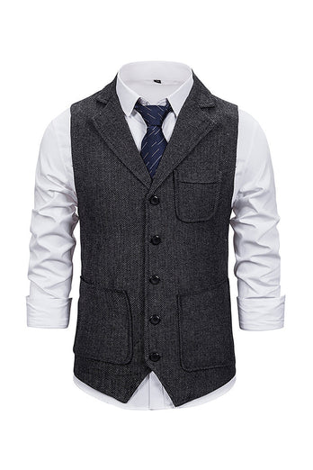 Brown Tweed Single Breasted Notched Lapel Men's Suit Vest