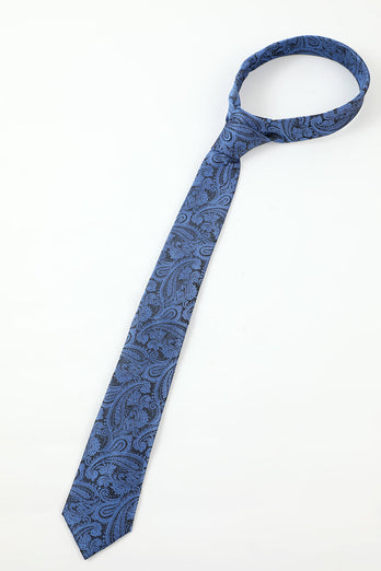 Blue Jacquard Men's 5-Piece Accessory Set Tie and Bow Tie Pocket Square Flower Lapel Pin Tie Clip