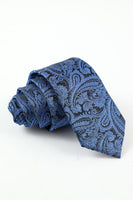 Load image into Gallery viewer, Blue Jacquard Men&#39;s 5-Piece Accessory Set Tie and Bow Tie Pocket Square Flower Lapel Pin Tie Clip