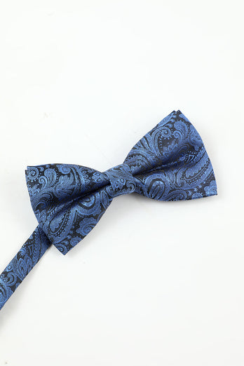 Blue Jacquard Men's 5-Piece Accessory Set Tie and Bow Tie Pocket Square Flower Lapel Pin Tie Clip