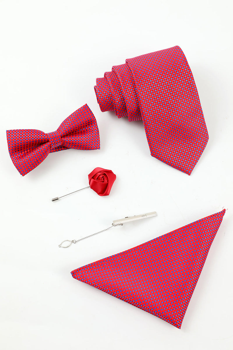 Load image into Gallery viewer, Fuchsia Men&#39;s 5-Piece Accessory Set Tie and Bow Tie Pocket Square Flower Lapel Pin Tie Clip