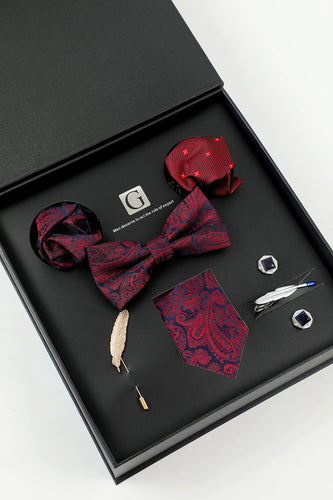 Men's Accessory Set Jacquard Tie and Bow Tie Two Pocket Square Lapel Pin Tie Clip Cufflinks