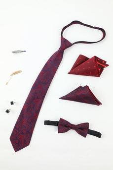 Men's Accessory Set Jacquard Tie and Bow Tie Two Pocket Square Lapel Pin Tie Clip Cufflinks