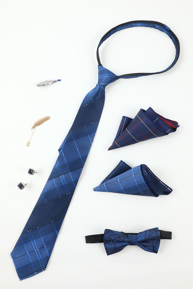 Load image into Gallery viewer, Royal Blue Men&#39;s Accessory Set Tie and Jacquard Bow Tie Two Pocket Square Lapel Pin Tie Clip Cufflinks