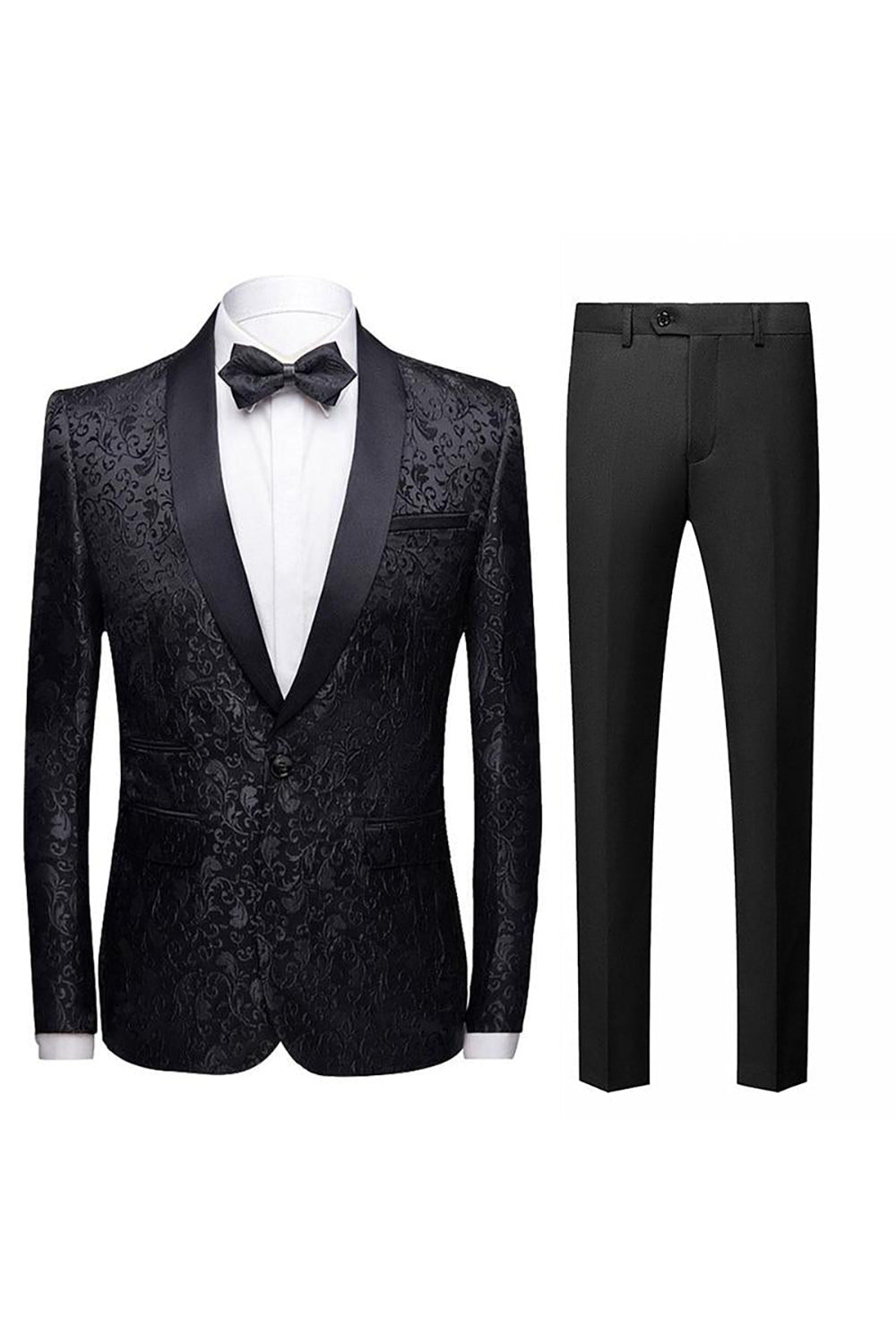 Black Jacquard Shawl Lapel Men's 2 Pieces Suits