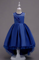 Load image into Gallery viewer, High Low Blue Flower Girl Dress with Beading