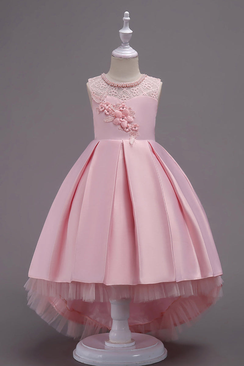 Load image into Gallery viewer, High Low Blue Flower Girl Dress with Beading