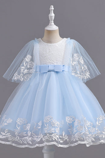 Tulle Light Blue Flower Girl Dress with Appliques