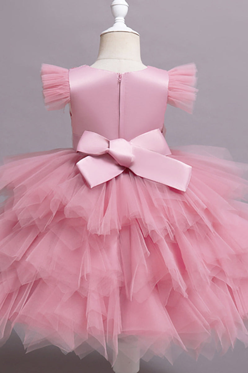 Load image into Gallery viewer, Tiered Tulle Pink Flower Girl Dress with Beading