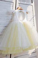 Load image into Gallery viewer, A-Line Tulle Open Back Light Yellow Flower Girl Dress