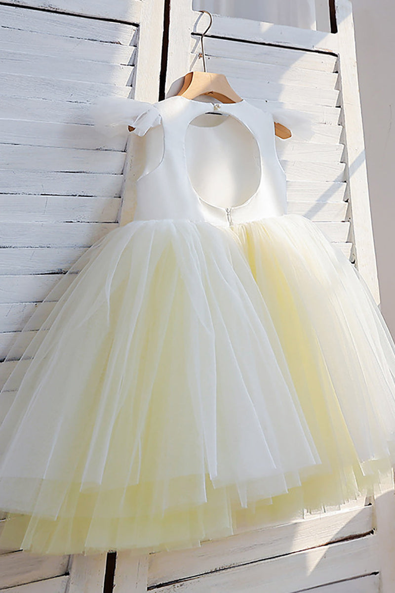 Load image into Gallery viewer, A-Line Tulle Open Back Light Yellow Flower Girl Dress