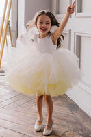 Load image into Gallery viewer, A-Line Tulle Open Back Light Yellow Flower Girl Dress