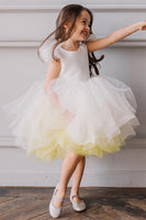 Load image into Gallery viewer, A-Line Tulle Open Back Light Yellow Flower Girl Dress