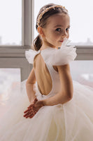 Load image into Gallery viewer, A-Line Tulle Open Back Light Yellow Flower Girl Dress