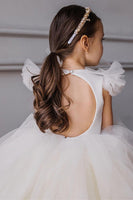 Load image into Gallery viewer, A-Line Tulle Open Back Light Yellow Flower Girl Dress