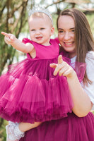 Load image into Gallery viewer, Tulle Cap Sleeves Fuchsia Flower Girl Dress