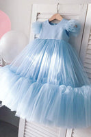 Load image into Gallery viewer, Tulle Cap Sleeves Fuchsia Flower Girl Dress