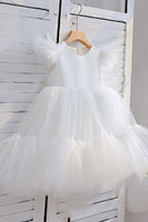 Load image into Gallery viewer, Tulle Cap Sleeves Fuchsia Flower Girl Dress