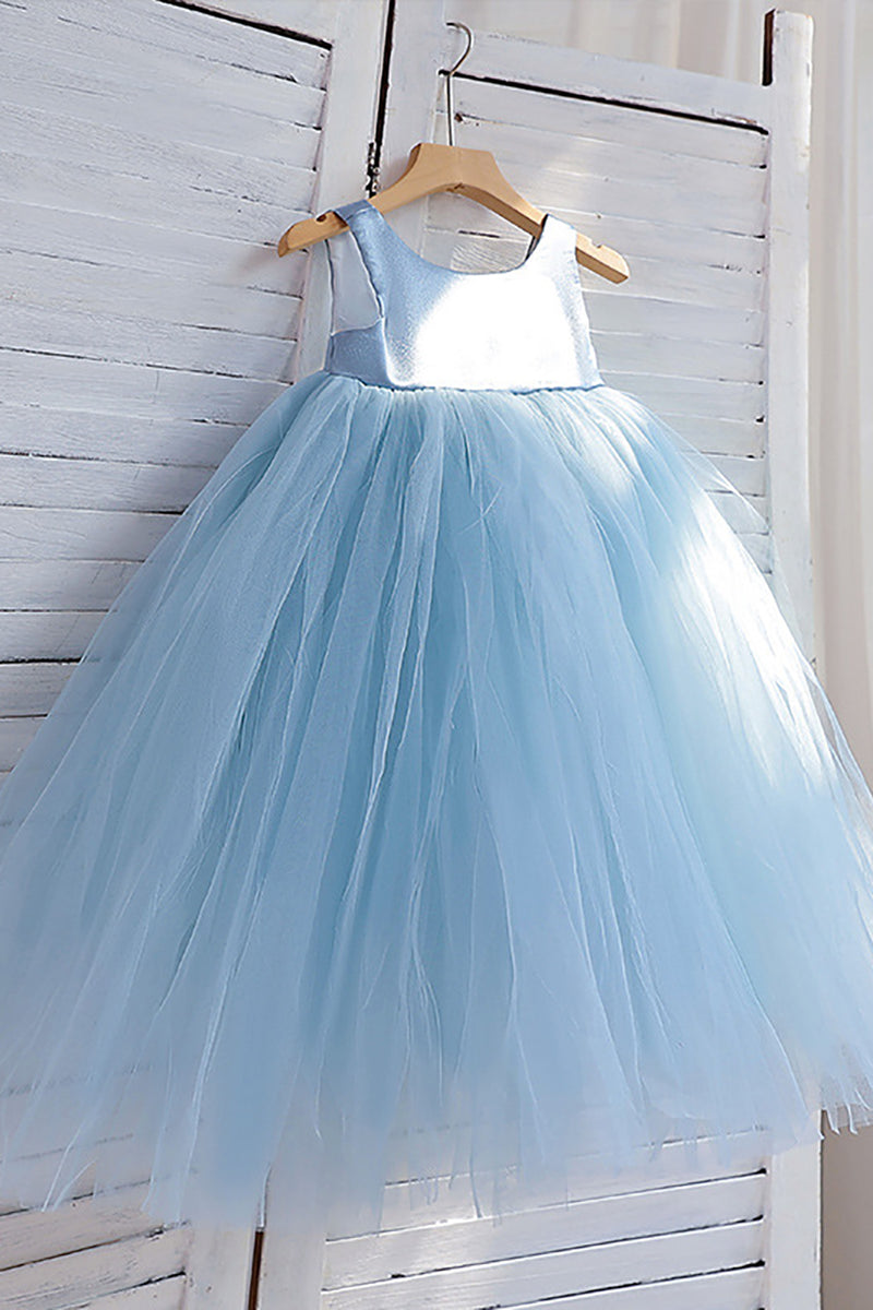 Load image into Gallery viewer, Tulle Light Blue Sleeveless Flower Girl Dress