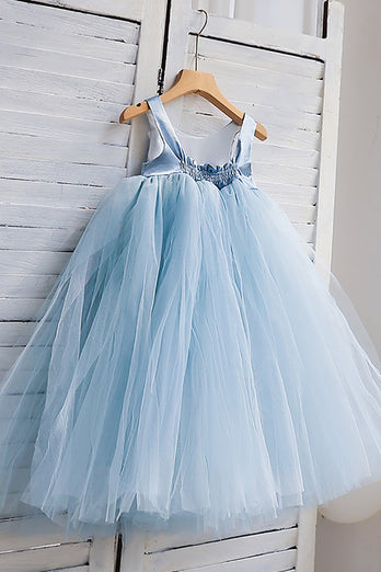 Tulle Light Blue Sleeveless Flower Girl Dress