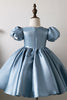 Load image into Gallery viewer, Puff Sleeves Blue Flower Girl Dress with Appliques