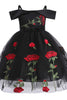 Load image into Gallery viewer, Cold Shoulder Black Flower Girl Dress with Embroidery